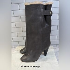 Isabel Marant :39 Leather Elegant Gray Women's  Boots Lamb Fur Sole 100%